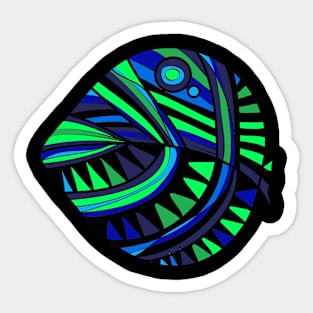 Mazipoodles New Fish Head Leaf Black Indigo Blue Green Sticker